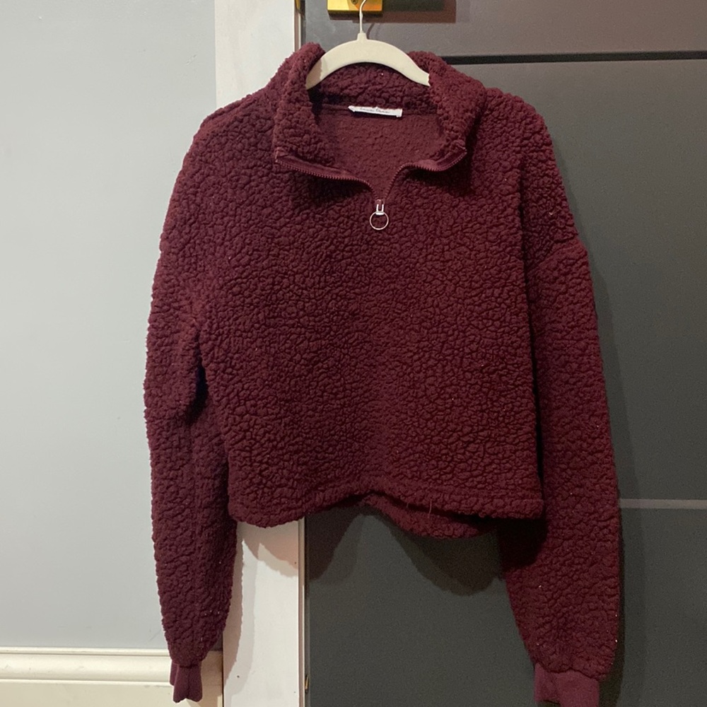 Love tree, maroon, fuzzy jacket